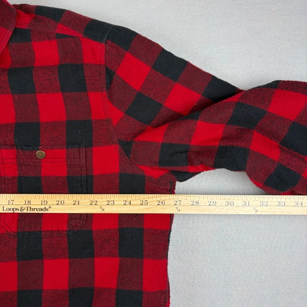 LL Bean Sherpa Lined Scotch Plaid Flannel Shirt Jacket Mens XL Red Buffalo Snap